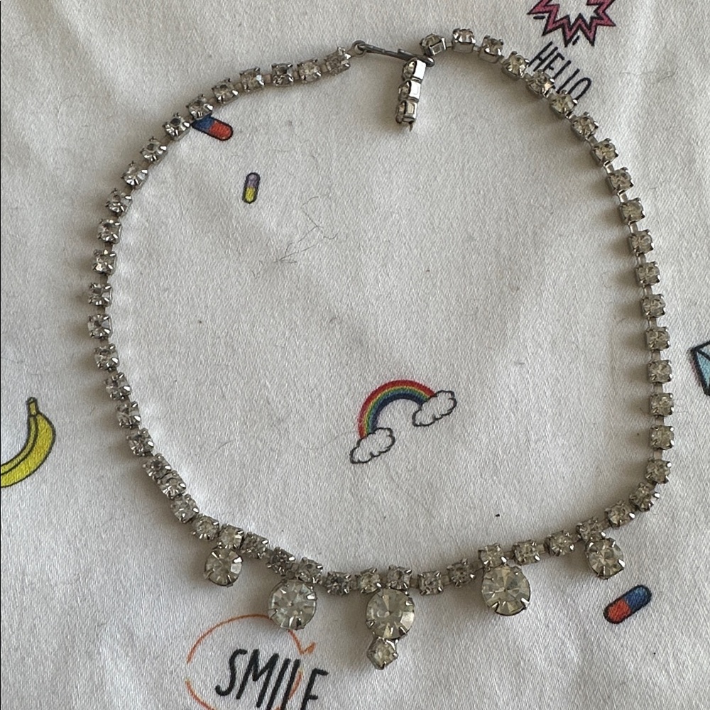 Sold! 14” 1950s Rhinestone Necklace, Prong Set